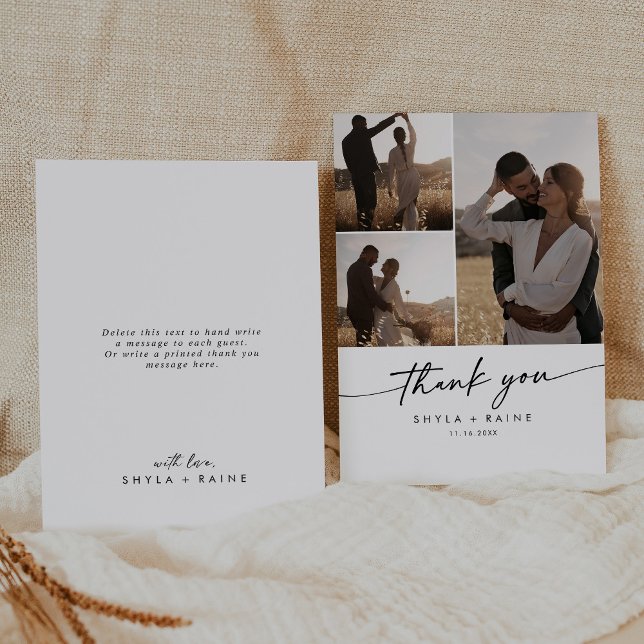 Boho Chic Black and White Wedding Photo Collage Thank You Card (Creator Uploaded)