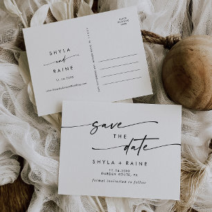 Boho Chic Black and White Wedding Save the Date Invitation Postcard