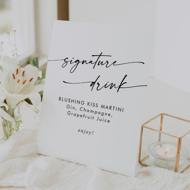 Boho Chic Black and White Wedding Signature Drink Pedestal Sign (Creator Uploaded)