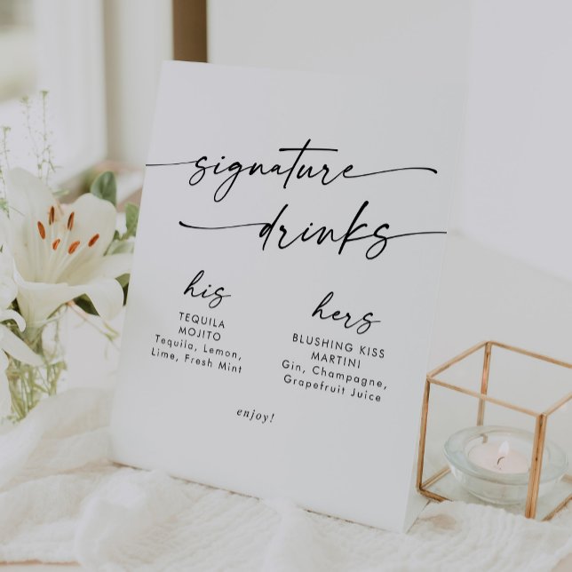 Boho Chic Black and White Wedding Signature Drinks Pedestal Sign (Creator Uploaded)