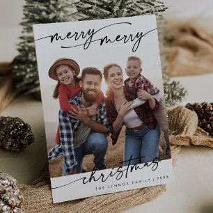 Boho Chic Black White Family Photo Cute Christmas Holiday Card