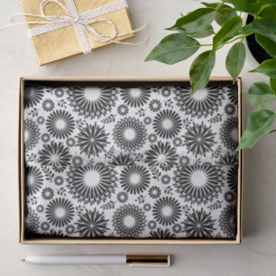 Boho Chic Black White Folk Flowers and Starburst  Tissue Paper