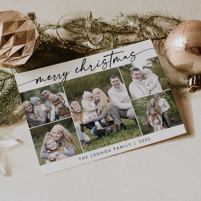 Boho Chic Black White Photo Boho Merry Christmas Holiday Card (Creator Uploaded)