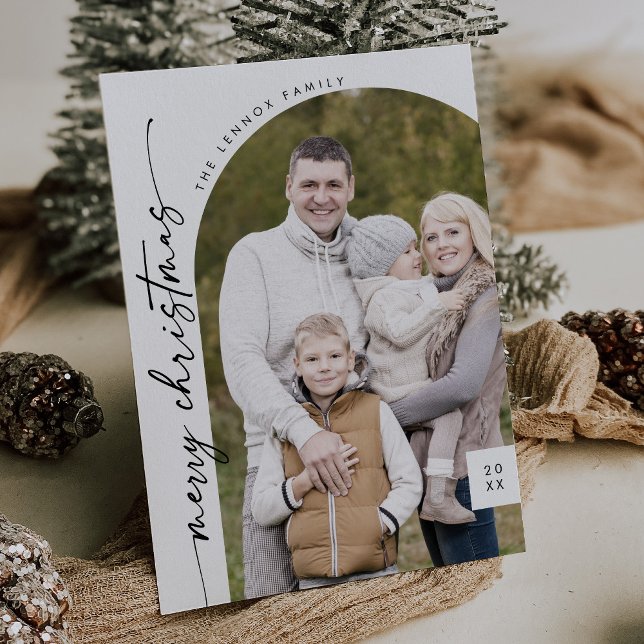 Boho Chic Black White Photo Modern Merry Christmas Holiday Card (Creator Uploaded)