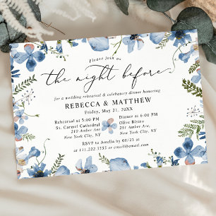 Boho Chic Blue Botanical The Night Before Wedding Invitation