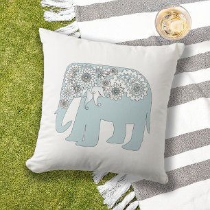 Boho Chic Blue Paisley Elephant Cushion