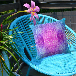 Boho Chic Blue Purple and Pink Abstract Cushion