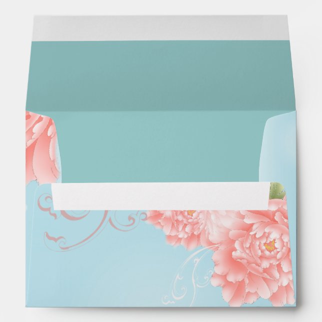 boho chic blue watercolor floral pink flowers envelope (Back (Bottom))