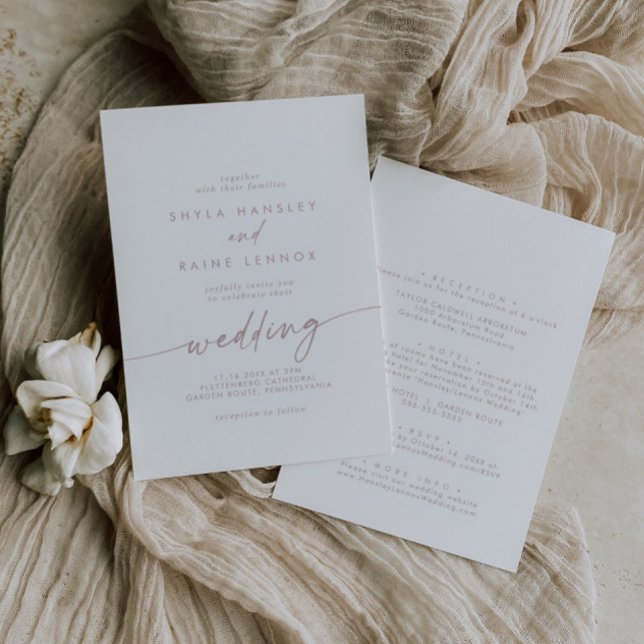 Boho Chic Blush Pink Front and Back Wedding Invitation (Creator Uploaded)