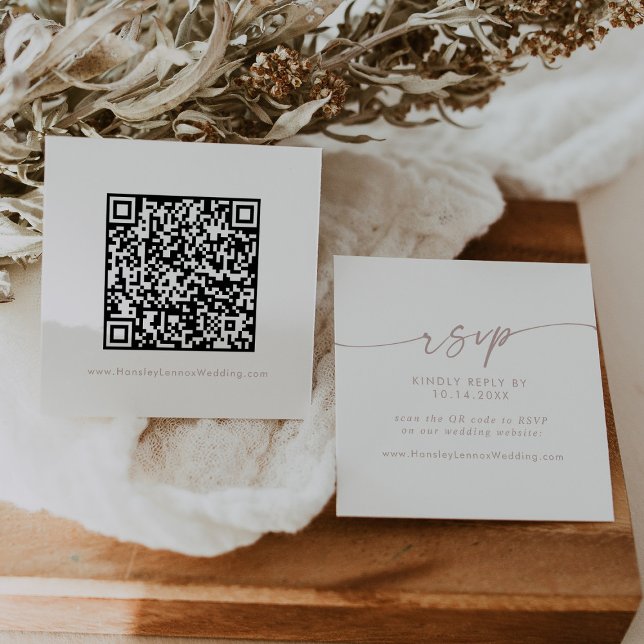 Boho Chic Blush Pink Wedding QR Code RSVP Enclosure Card (Creator Uploaded)