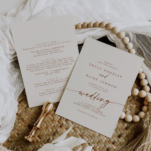 Boho Chic Bohemian Cream Front and Back Wedding Invitation