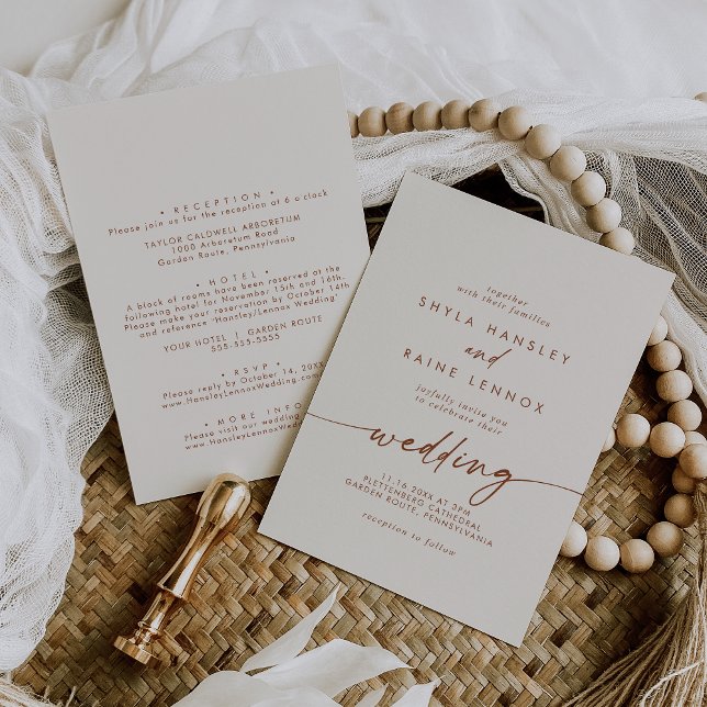 Boho Chic Bohemian Cream Front and Back Wedding Invitation (Creator Uploaded)