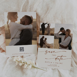 Boho Chic Bohemian Cream Multi Photo QR Code Save The Date