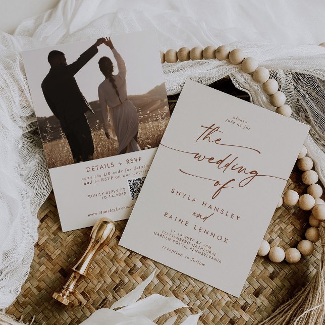Boho Chic Bohemian Cream Photo QR Code Wedding Invitation (Creator Uploaded)