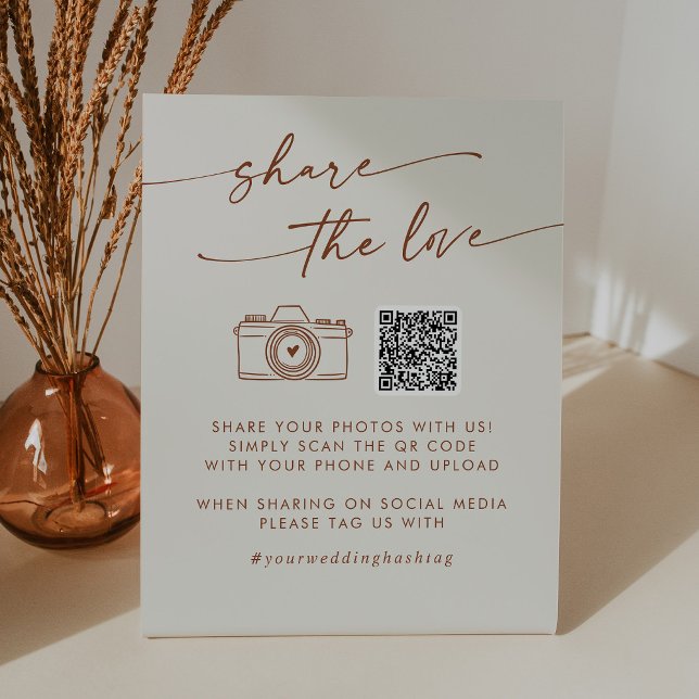 Boho Chic Bohemian Cream Share the Love QR Code Pedestal Sign (Creator Uploaded)
