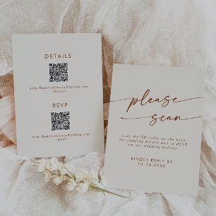 Boho Chic Bohemian Cream Taupe QR Code Details  RSVP Card