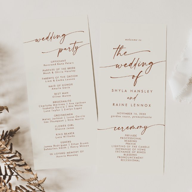 Boho Chic Bohemian Cream Tea Length Wedding Programme (Creator Uploaded)