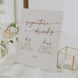 Boho Chic Bohemian Cream Wedding Signature Drinks Pedestal Sign
