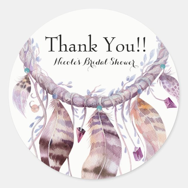 Boho Chic Bohemian Feathers Dream Catcher Favour Classic Round Sticker (Front)