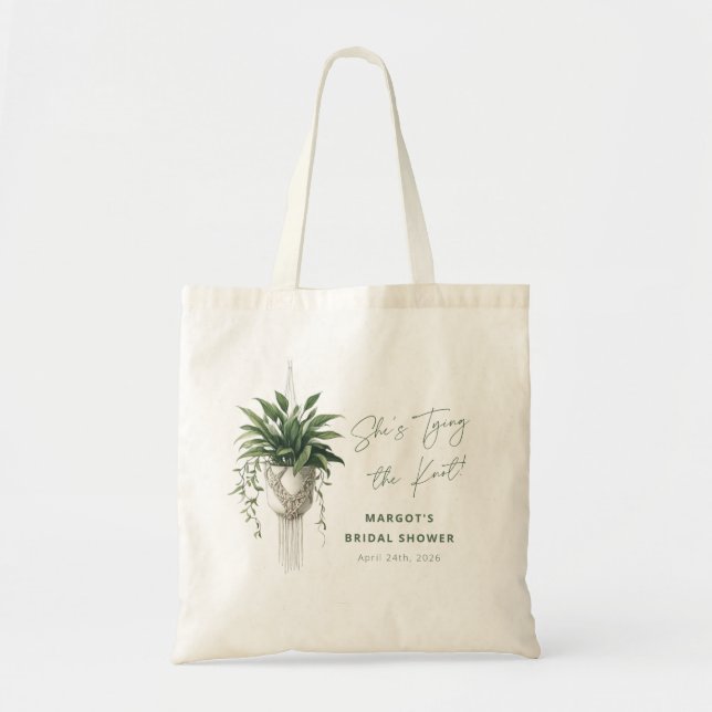 Boho Chic Botanical Tie the Knot Bridal Shower Eco Tote Bag (Front)