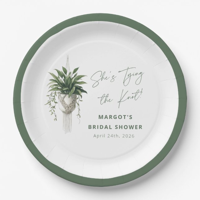 Boho Chic Botanical "Tie the Knot" Bridal Shower Paper Plate (Front)