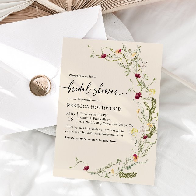 Boho Chic Botanical Wildflowers Bridal Shower Invitation (Creator Uploaded)