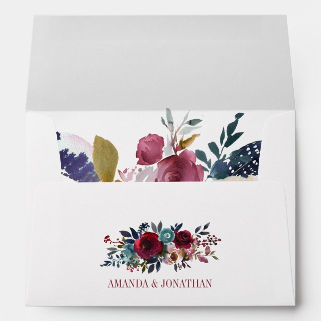 Boho Chic Burgundy and Navy Autumn Fall Wedding Envelope (Back (Bottom))