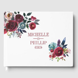 Boho Chic Burgundy and Navy Autumn Fall Wedding Guest Book