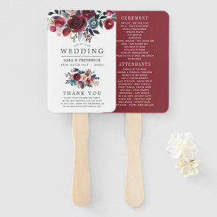Boho Chic Burgundy and Navy Autumn Fall Wedding Hand Fan