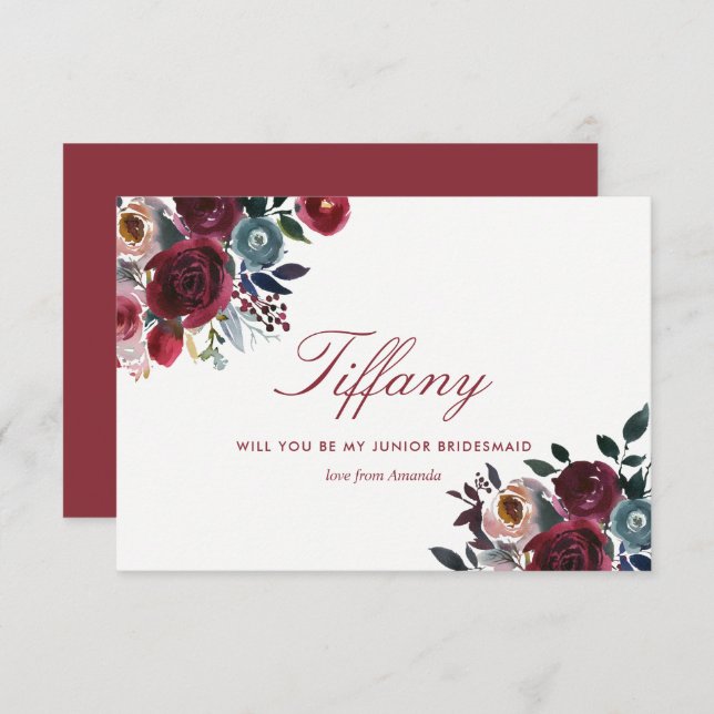 Boho Chic Burgundy and Navy Autumn Fall Wedding Invitation (Front/Back)