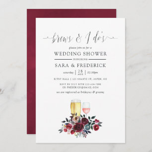 Boho Chic Burgundy and Navy Brews Before The I Dos Invitation