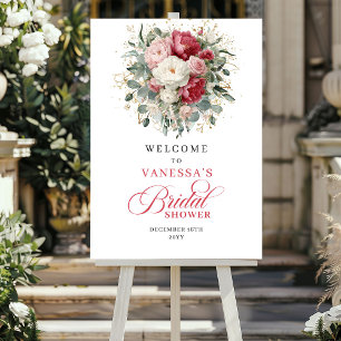 Boho Chic Burgundy Blush Bridal Shower Welcome Poster