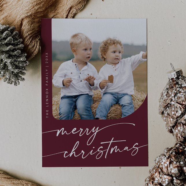 Boho Chic Burgundy DIY Simple Photo Christmas Holiday Card (Creator Uploaded)