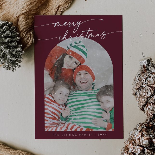 Boho Chic Burgundy Fun Family Photo Christmas Holiday Card (Creator Uploaded)