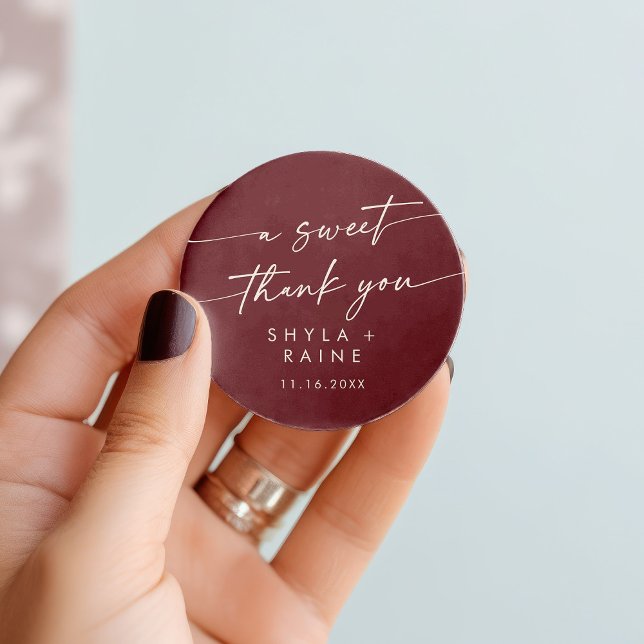 Boho Chic Burgundy Red A Sweet Thank You Favour Classic Round Sticker (Creator Uploaded)
