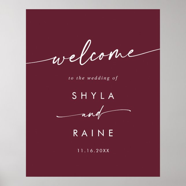 Boho Chic Burgundy Red DIY Wedding Welcome Sign (Front)