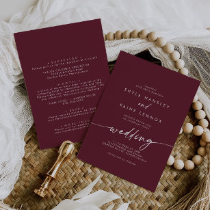 Boho Chic Burgundy Red Front and Back Wedding Invitation
