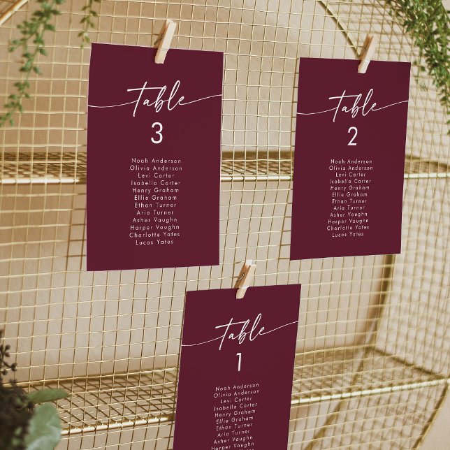 Boho Chic Burgundy Red Hanging Seating Chart Invitation (Creator Uploaded)