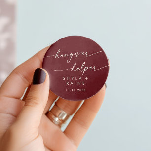 Boho Chic Burgundy Red Hangover Helper Favour Classic Round Sticker
