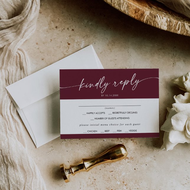 Boho Chic Burgundy Red Menu Choice RSVP Card (Creator Uploaded)