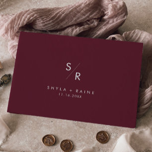 Boho Chic Burgundy Red Monogram Wedding Guest Book