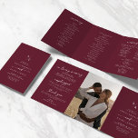 Boho Chic Burgundy Red Monogram Wedding Tri-Fold Programme<br><div class="desc">This boho chic burgundy red monogram wedding tri-fold program is perfect for a minimalist wedding. The dark maroon wine red modern bohemian design features simple rustic calligraphy with a unique yet classic style. Personalise your wedding program with your initials, names, wedding date and location, your favourite quote or lyric, order...</div>