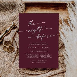 Boho Chic Burgundy Red Rehearsal Dinner Invites