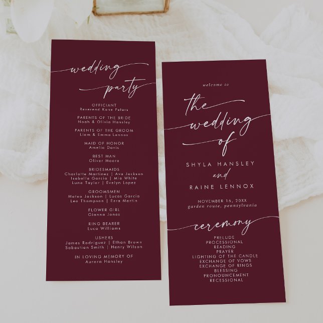 Boho Chic Burgundy Red Tea Length Wedding Programme (Creator Uploaded)