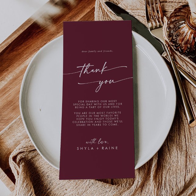Boho Chic Burgundy Red Thank You Place Card (Creator Uploaded)