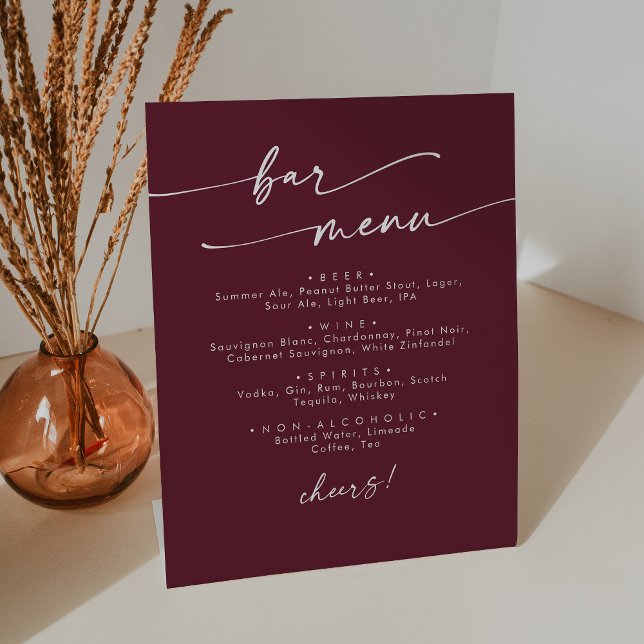 Boho Chic Burgundy Red Wedding Bar Pedestal Sign (Creator Uploaded)
