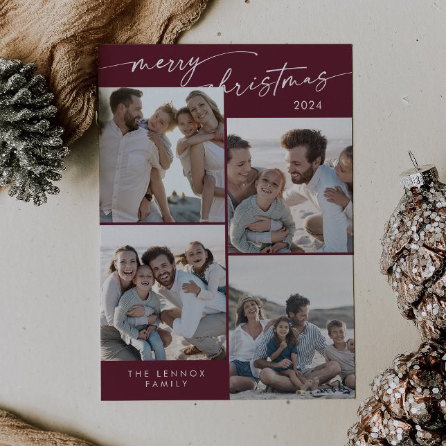 Boho Chic Burgundy Xmas Photo Unique Christmas Holiday Card (Creator Uploaded)