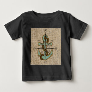 boho chic burlap nautical compass Blue anchor Baby T-Shirt