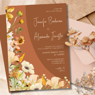 Boho Chic Burnt Orange Rust Terracotta Wedding Invitation