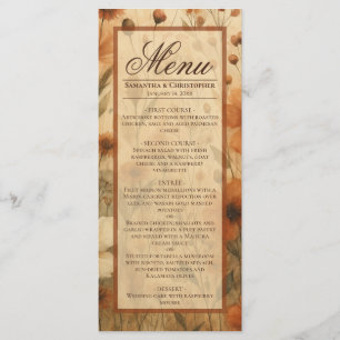 Boho Chic Burnt Sienna Watercolor Floral Wedding Menu